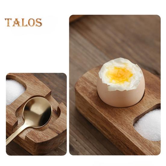 Wood Egg Serving Tray 3-Compartment Wooden Platters with Spoon Dining Egg Tray Holder for Cheese Snacks Desserts Sushi