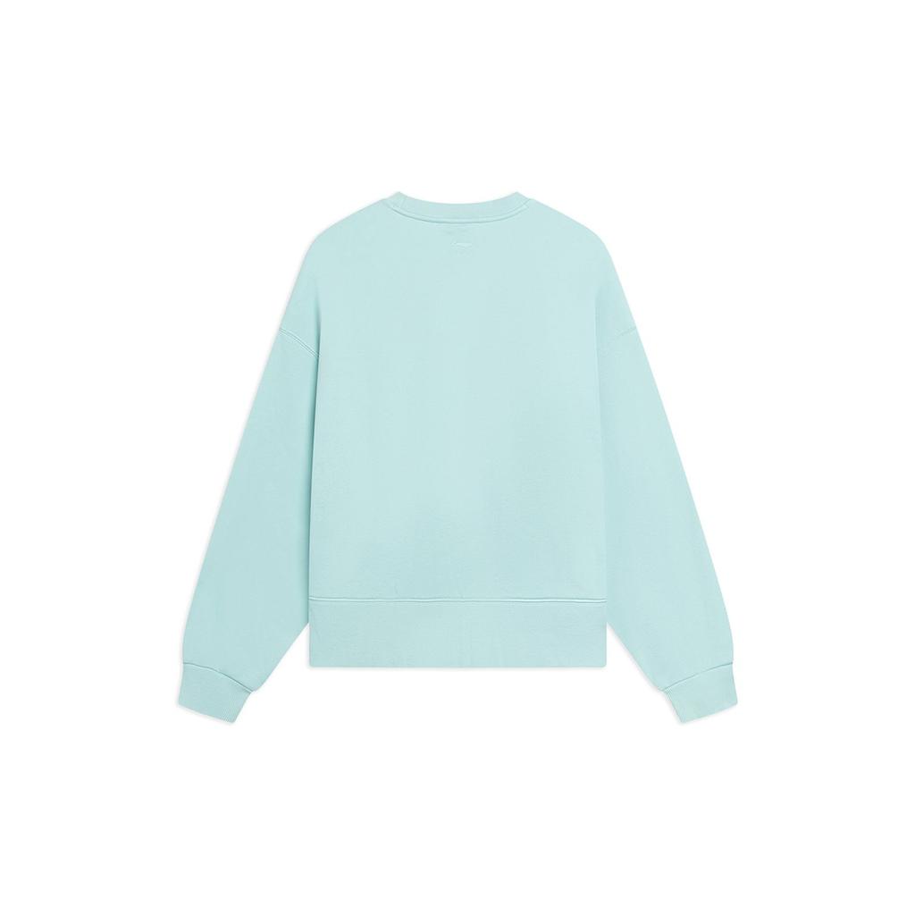 Li-Ning Embroidered Logo Solid Color Warm Fleece Long Sleeve Loose Sweatshirt Women Tops Seafoam-Green AWDSF70-7