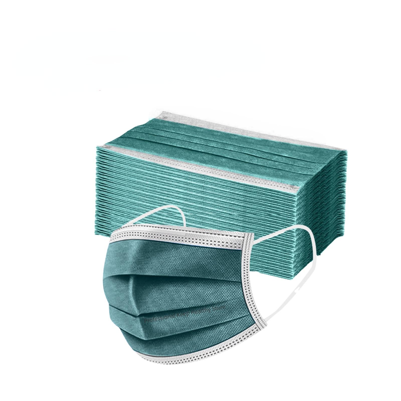 

50-200 шт. одноразовые нетканые 3-слойные фильтрующие маски для рта для взрослых, маска для лица, дышащая многоцветная маска 50pcs зелёный