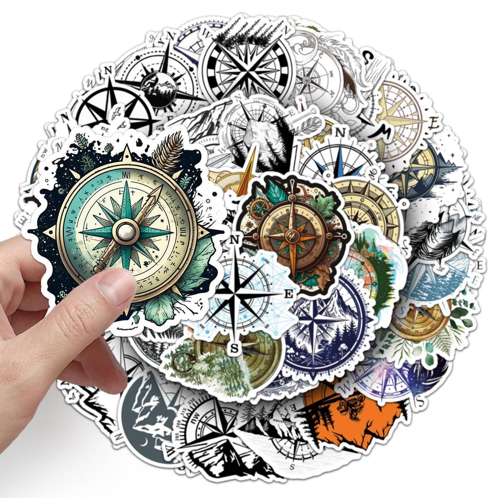 50 Compass Cartoon Graffiti Waterproof Stickers for Laptops, Water Bottles, and Notebooks
