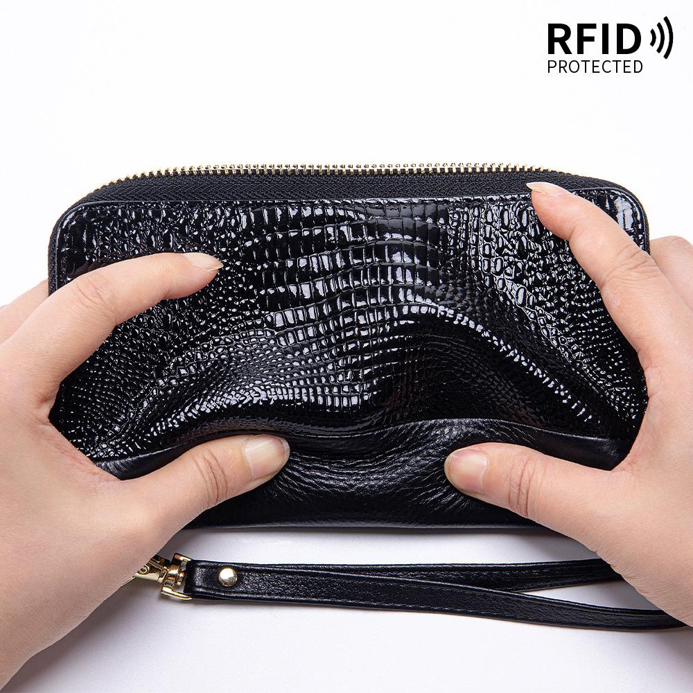 New women's long wallet fashionable crocodile pattern classic mobile phone bag patent leather simple clutch bag large capacity