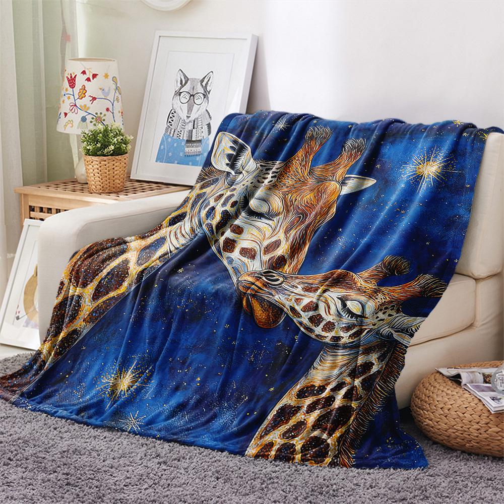 Starry Sky Giraffe Print Flannel Blanket, High quality Comfortable for All Seasons, Home Decor, Warmth and Comfort, Perfect for Christmas Gifts