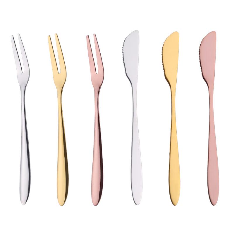 Ru Han Titanium Gold Fruit Fork & Mooncake Knife Set
