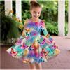 Mädchen Lässiges 3D-Schmetterlingsmuster Print Rundhals Langarm Kleid Kinder Prinzessinnenkleid