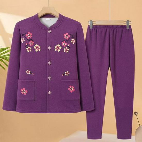 Gemütliches Zweiteiler-Set aus Samt: Strickjacke & Hose für Frauen mittleren Alters & Senioren – Lockere, bequeme Homewear für Oma