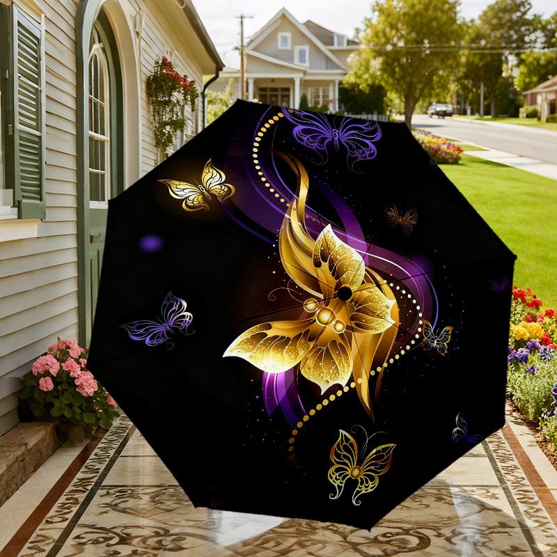 1pc Butterfly Art Automatic Folding Umbrella, Heavy Duty 8 Rib Iron Frame,  Suitable for Travel, Daily Use, Birthday, Decor Gift m0104056