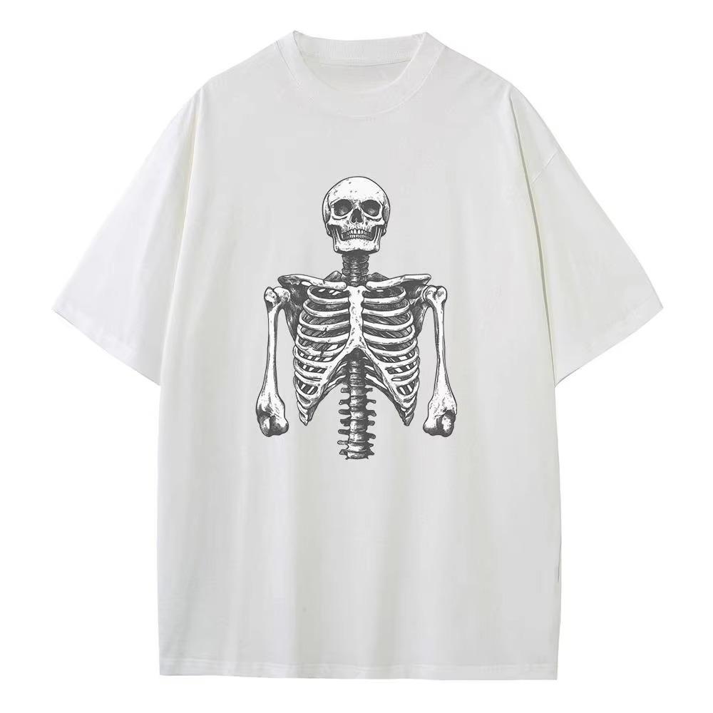 2025 Spring and Summer Loose T-shirt Pure  Unisex Top Skull Torso Graphic T-shirt Printed Men's and Women's Versatile Top