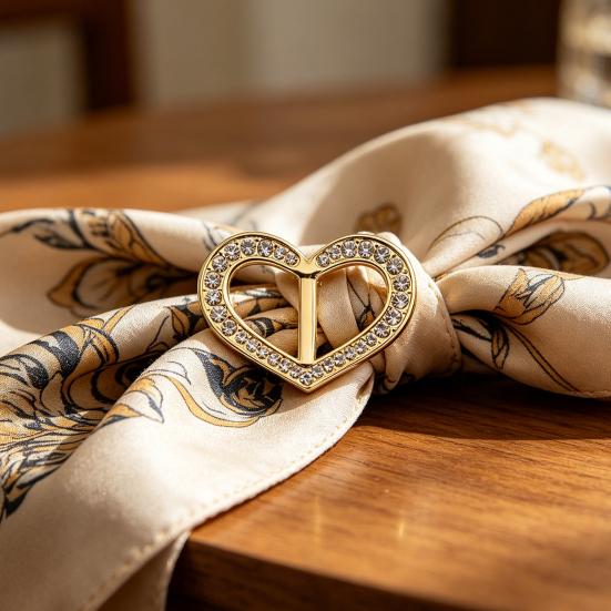 Scarf Buckle Clip for Women Smooth Edges No Snag Silk Ring with Rhinestones Non-Slip