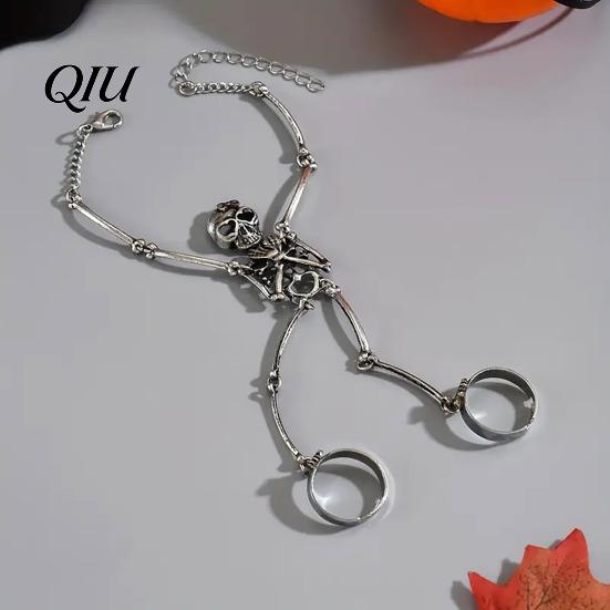 Alloy Bracelet Skull Hand Chain Skeleton Finger Ring Chains Goth Comfortable Wrist Accessory Slave Hands Harness Bracelets Friendship Halloween