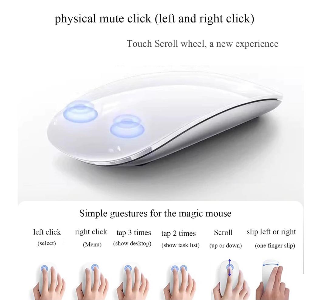 Wireless Surface Magic Mouse USB C Rechargeable Bluetooth Touch Mouse Compatible with and Android and Tablets Multi-Touch Replacement, macOS, Windows,