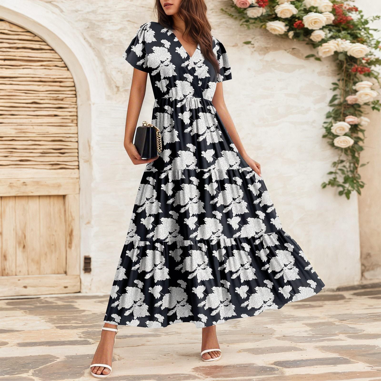 

Женские струящиеся платья Женские летние платья Повседневные платья макси с коротким рукавом Официальные платья макси S