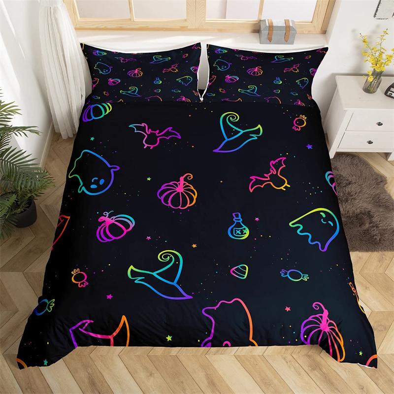 Halloween Duvet Cover Queen Boys Trick or Treat Bedding Set For Kids Teen Room Decor Microfiber Soft Sugar Skull Comforter Cover