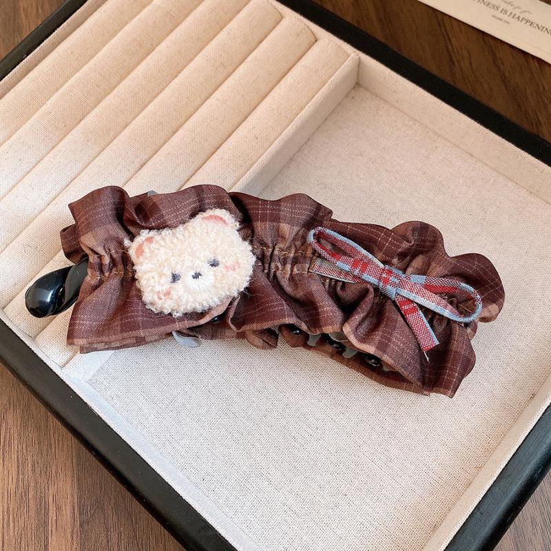 Teddy Bear Bow Hair Clip: Cute, High-End Pleated Design