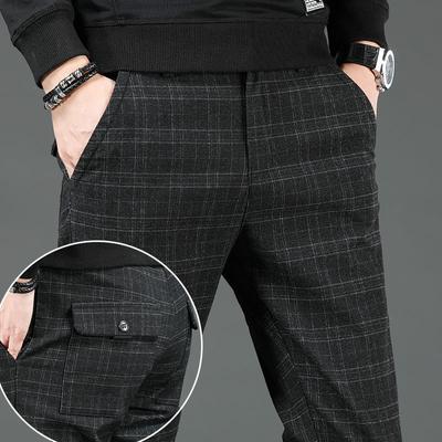 Herren Koreanische Mode Vintage Karomuster Business Casual Anzughose Herbst Formal Slim Gerade Hose