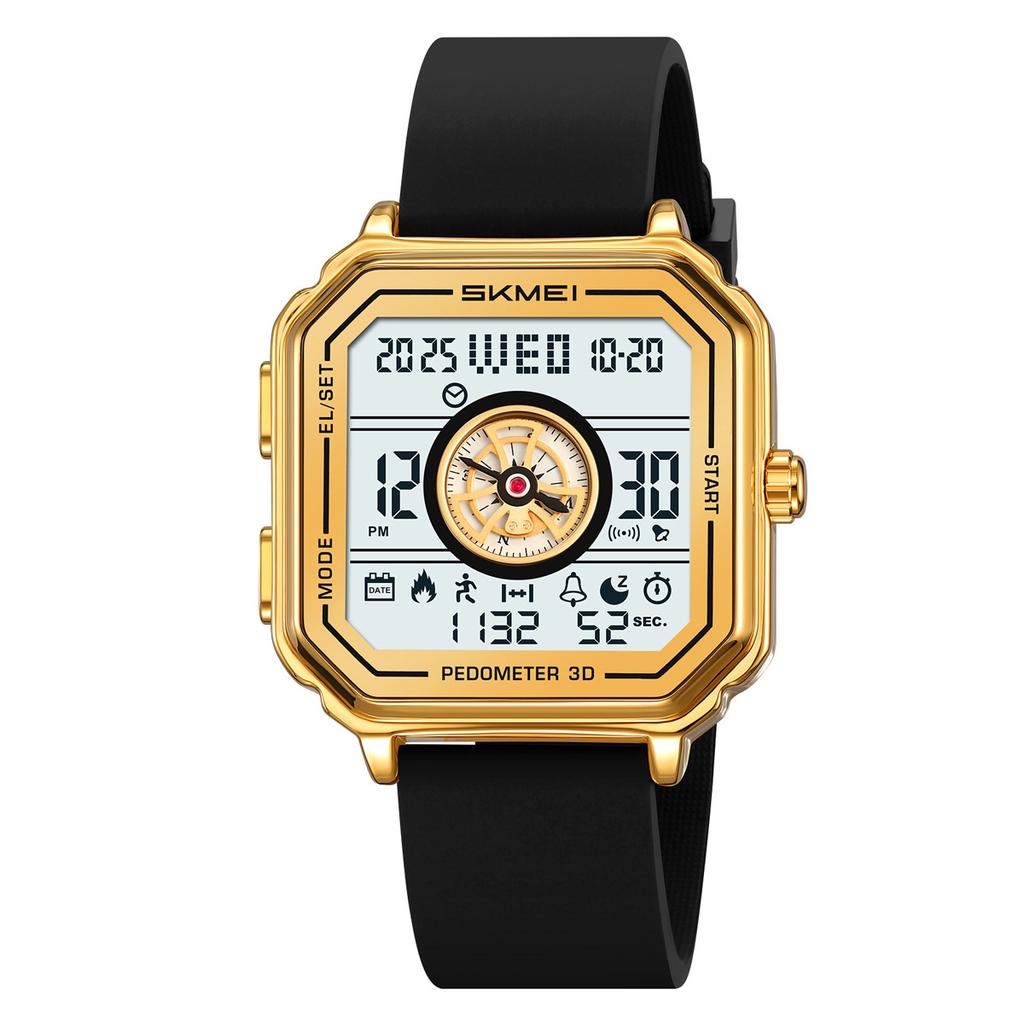 Square retro men's electronic watch, silicone tape, multi-function step counting, chronograph on the hour, sports watch