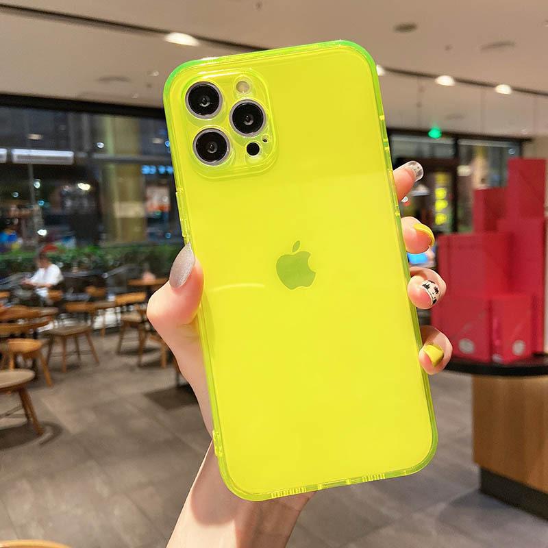 Applicable To IPhone16Promax Mobile Phone Case Apple 15 Fluorescent Transparent TPU Protective Case 12 Full-inclusive Solid Color Model X