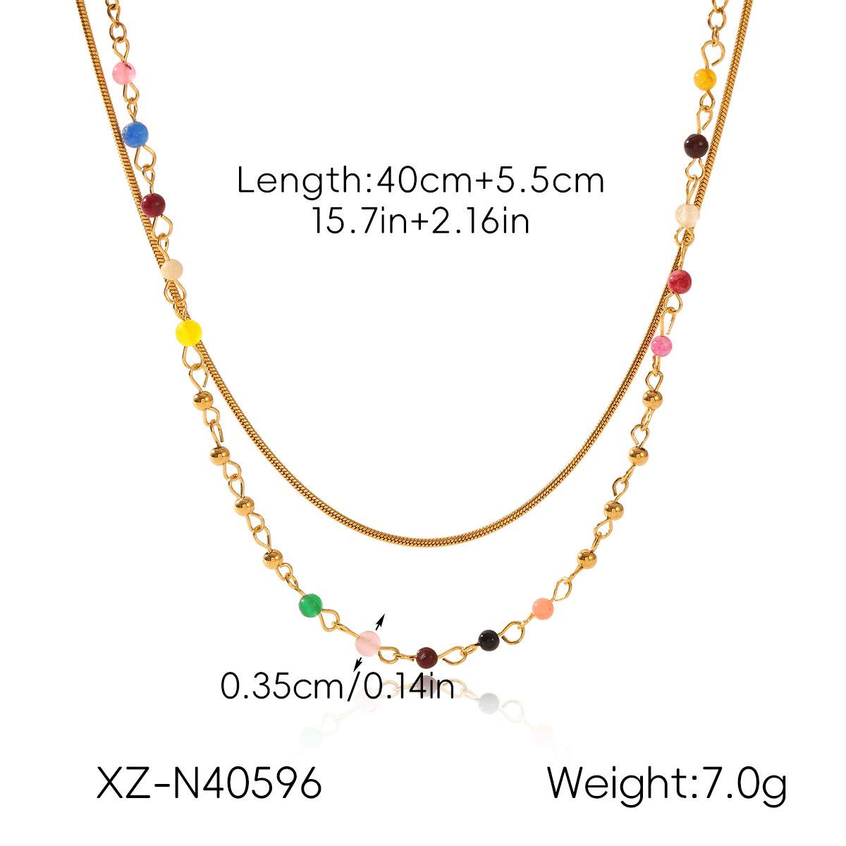 

Кольорове двошарове намисто з нержавіючої сталі з ланцюжком зміїна кістка