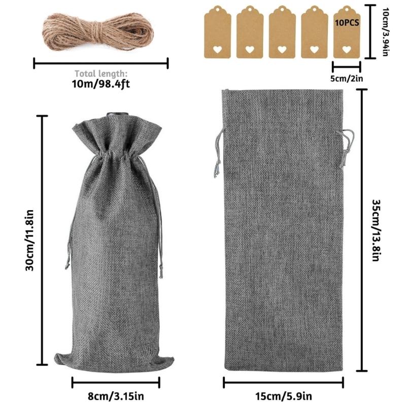Pack of 10 Hemps Protective Cover for Drink Elegant Wine Bottle Bags Champagne Pouches with Drawstring