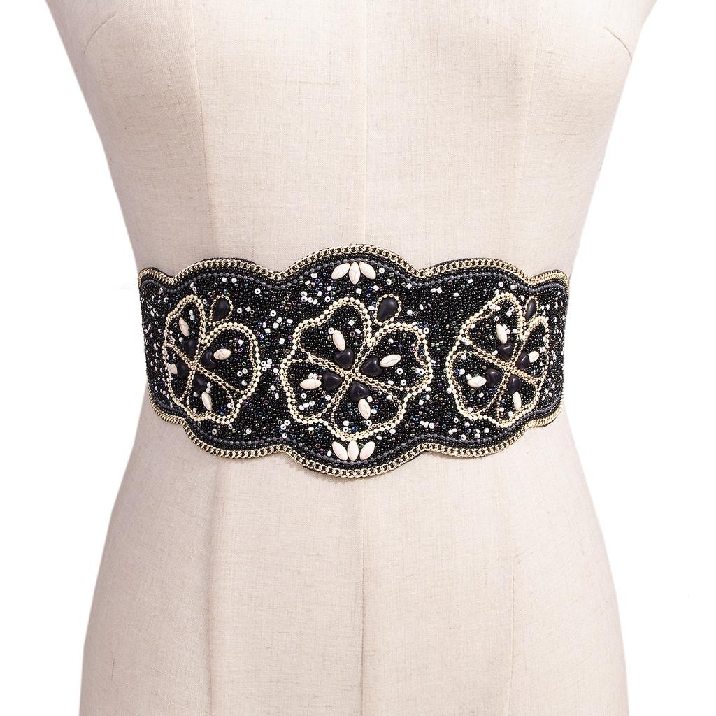 New Ethnic Style Bead Waist Seal Pure Handmade Boho Elastic Wide Waist Seal for Women Elegant Colorful Shells