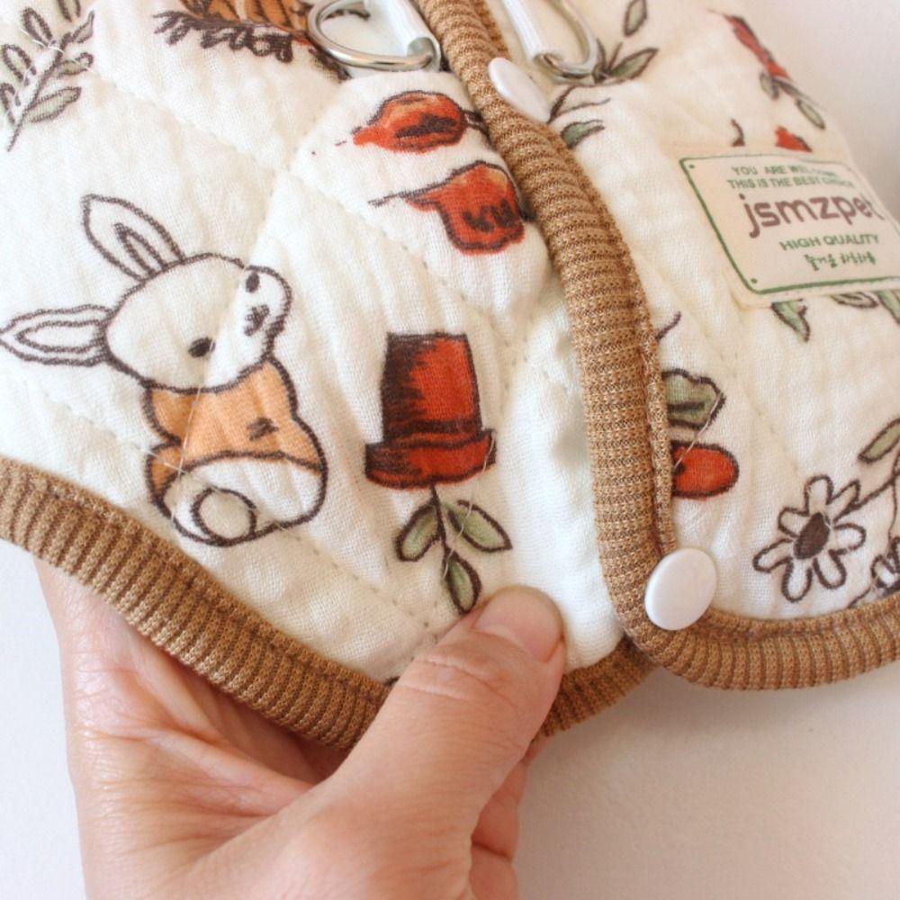 Cute Rabbit Printed Pet Dog Clothes Cat Clothes Thickened Teddy Bear Coat with Velvet Jacket Winter Warm Puppy Clothes Vest