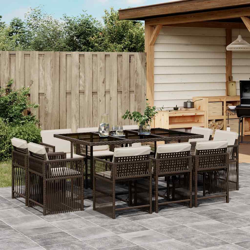 Vidaxl 11-Cz. Garden Furniture Set, Cushions, Brown, PE Rattan