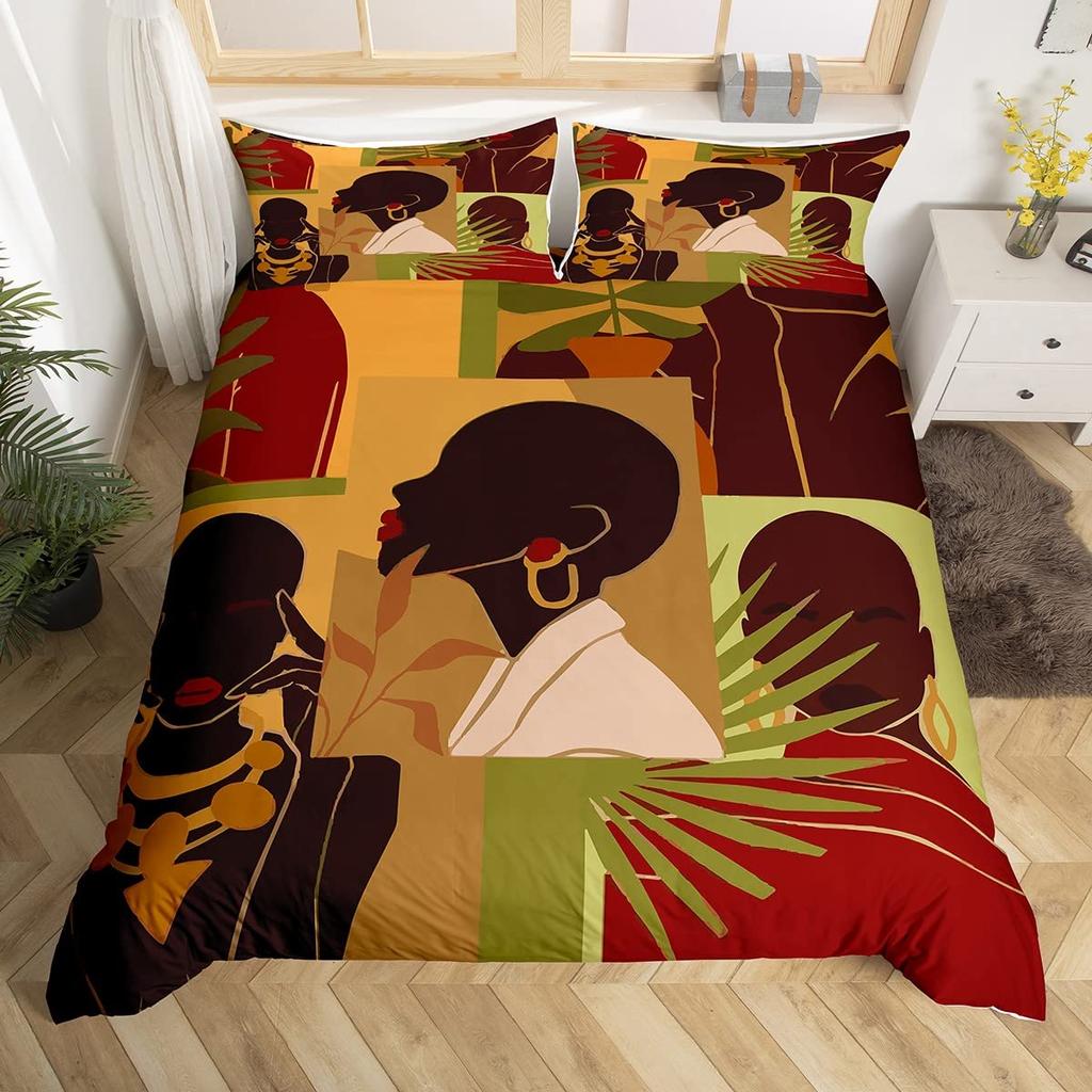 Afrikanske kvinner Dynetrekk Africa Tribal National Sengesett Vintage Floral Pledd Patchwork Dynetrekk Brunt Dynetrekk