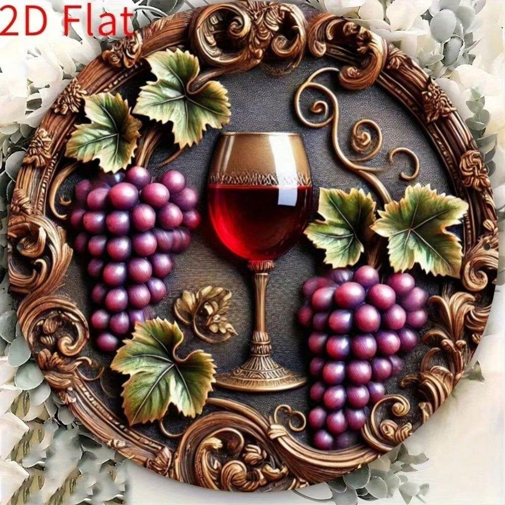 Vintage Metal Poster Wine Grapes Wall Art Red Vine Leaves Home Decor Garden