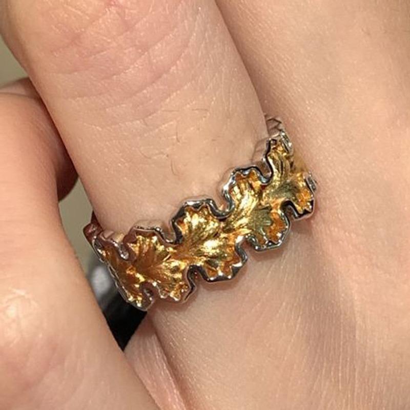Shiny new in brushed ginkgo leaf Female Ring couple style sparkling flowing light rings for women charming fine jewelry gift