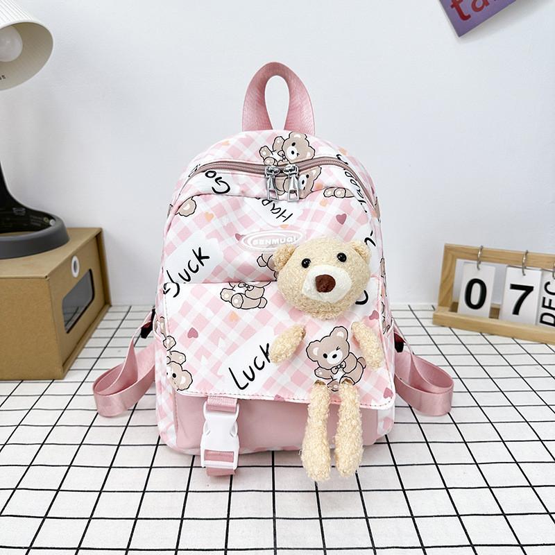 Adorable Cute Bear Print Canvas Backpack For Boys And Girls Age 3 To 6 Years