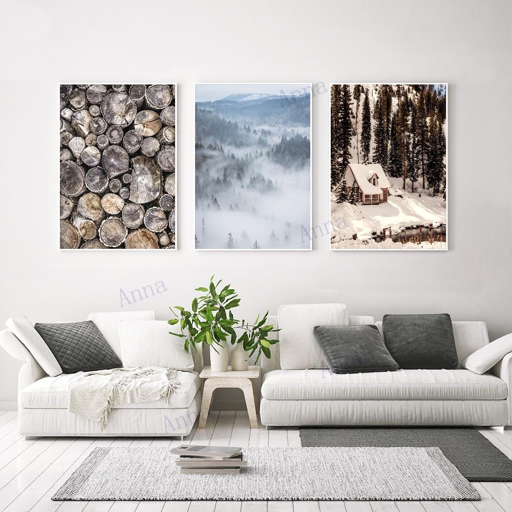 Christmas Home Decor Poster Winter Farmhouse Bison Paintings Pine Picture Scandinavian Wall Art Canvas Painting Living Room Deco