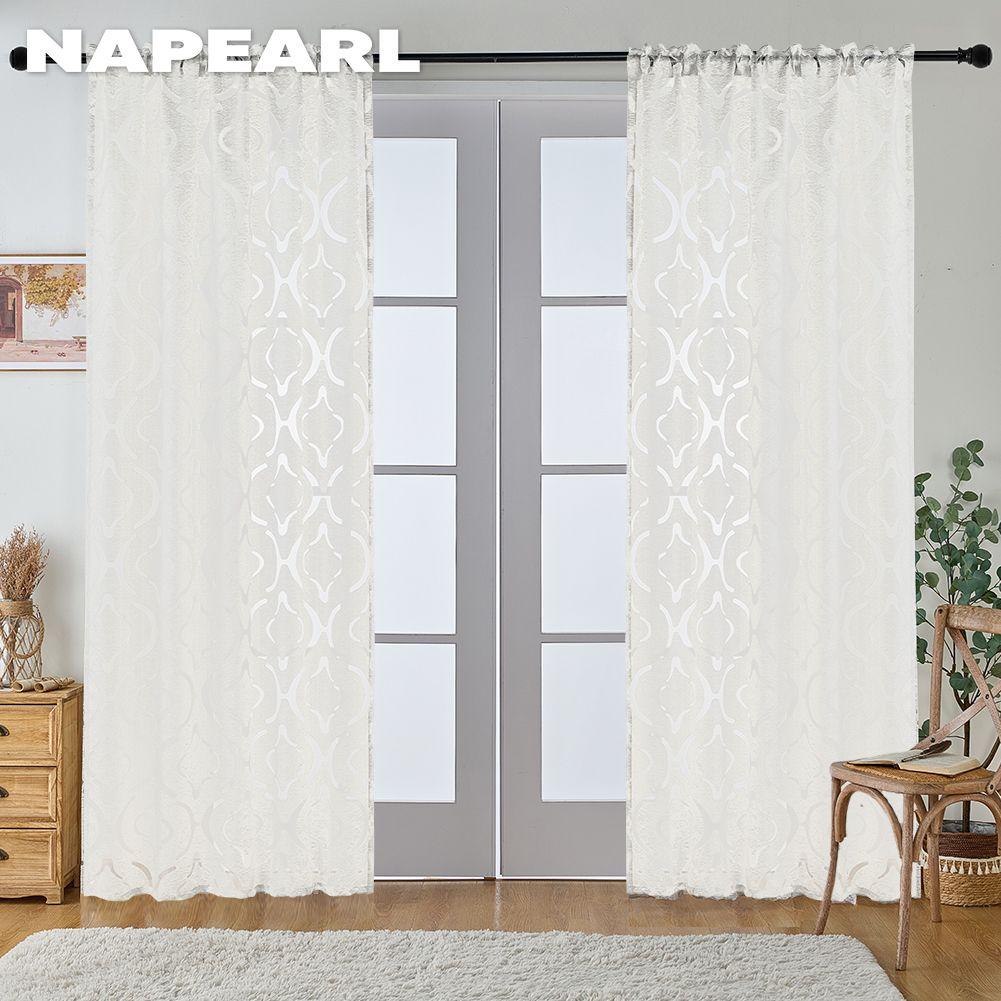 1PC NAPEARL 10% Blackout Fashion Versatile Tulle Personalized Floral Jacquard Sheer Curtain for Kitchen Living Room Bedroom Window Home Decor