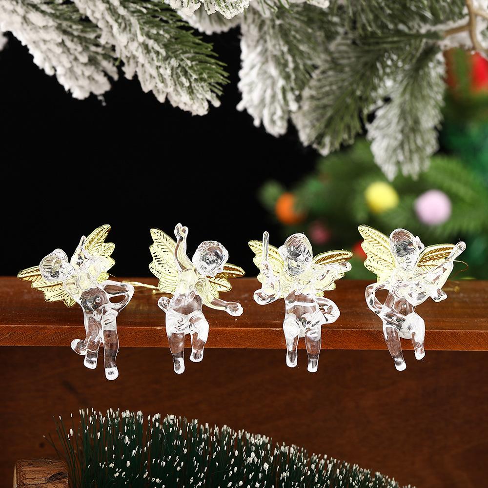 New Christmas Products - Christmas Tree Decoration, Transparent Golden Little Angel Pendant, Angel Wings Pendant Item