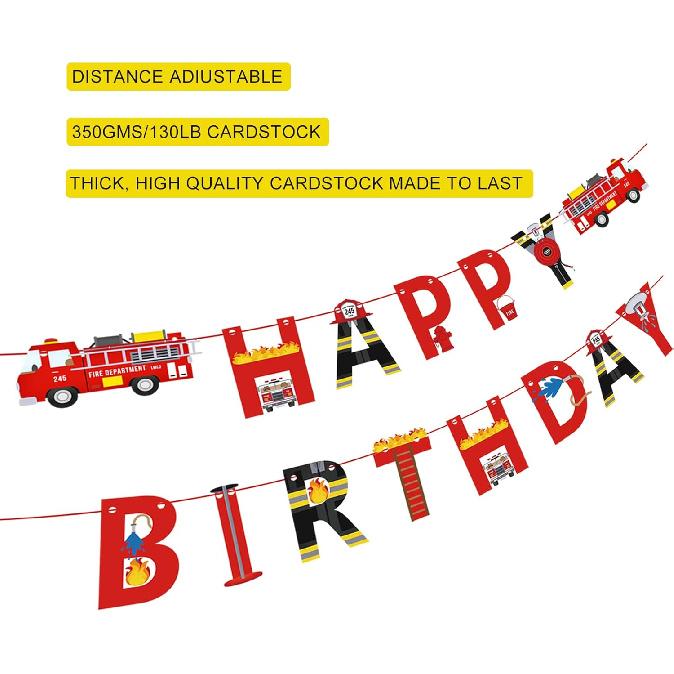 Fire Truck Happy Birthday Banner For Kids and Adult Firefighter Fire Engine Rescue Birthday Party Sign, Fire Truck Party Supplies For Boys and Girls
