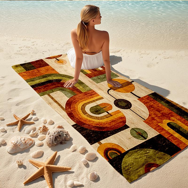1Pc Abstract Geometric Patterns Beach Towel, Quick Dry, Multi-Use for Beach Pool Gym Yoga Home Travel, Christmas, Halloween, Xmas Gift M928111