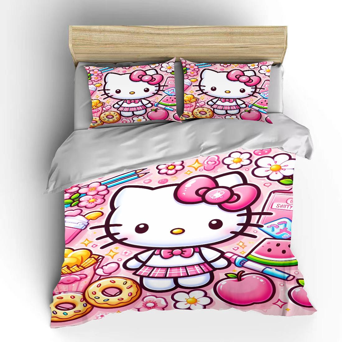 

Hello Kitty Sanrio Постільна білизна Комплекти Покривало на ліжко Покривало на ліжко Підковдра Наволочка Набори з 2-3 предметів Милий Декор для спальні AU Single 140x210cm