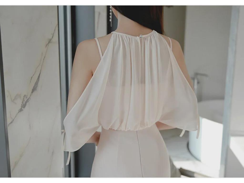 2023 Korean-Style Off-Shoulder Chiffon Splicing Dress for Women