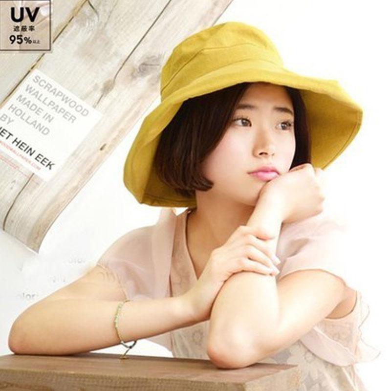 

Ladies sunscreen hat women s summer foldable cotton and linen cloth hat big edge bucket hat women s sun hat cool hat adjustable (54-58cm) жёлтый