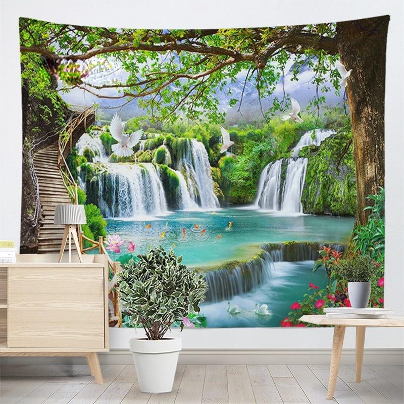 Tapisserie Murale 150x130 Cm - Scène Thaïlandaise Mer Bateau Montagne - Tissu Polyester - Décoration Chambre, Salon - 7