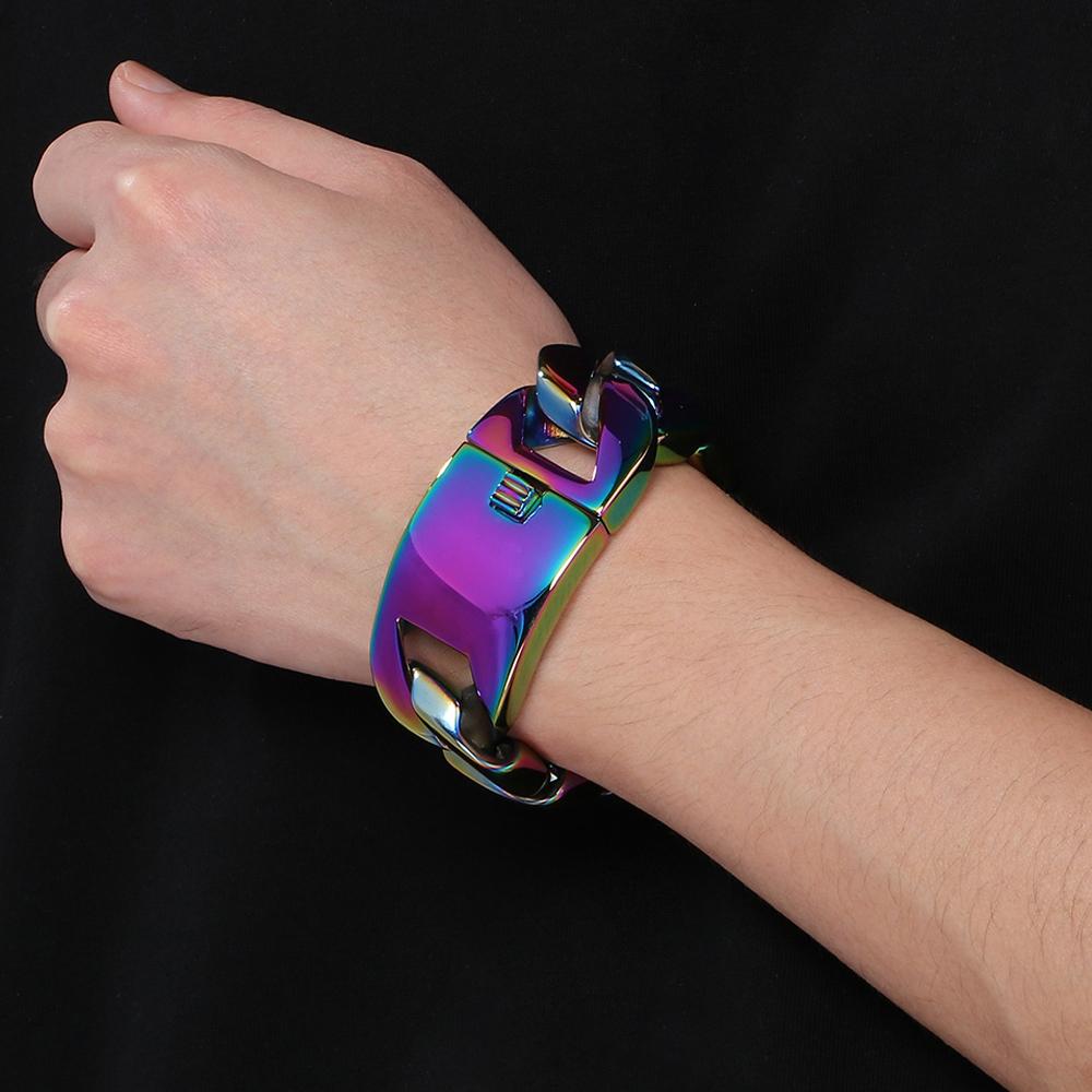 Schwere Klobige 31MM Breite Panzerkette Kubanische Gliederkette Herrenarmband Für Männer Schmuck Massiv Matt Edelstahl Herrenarmbänder 5 Farben