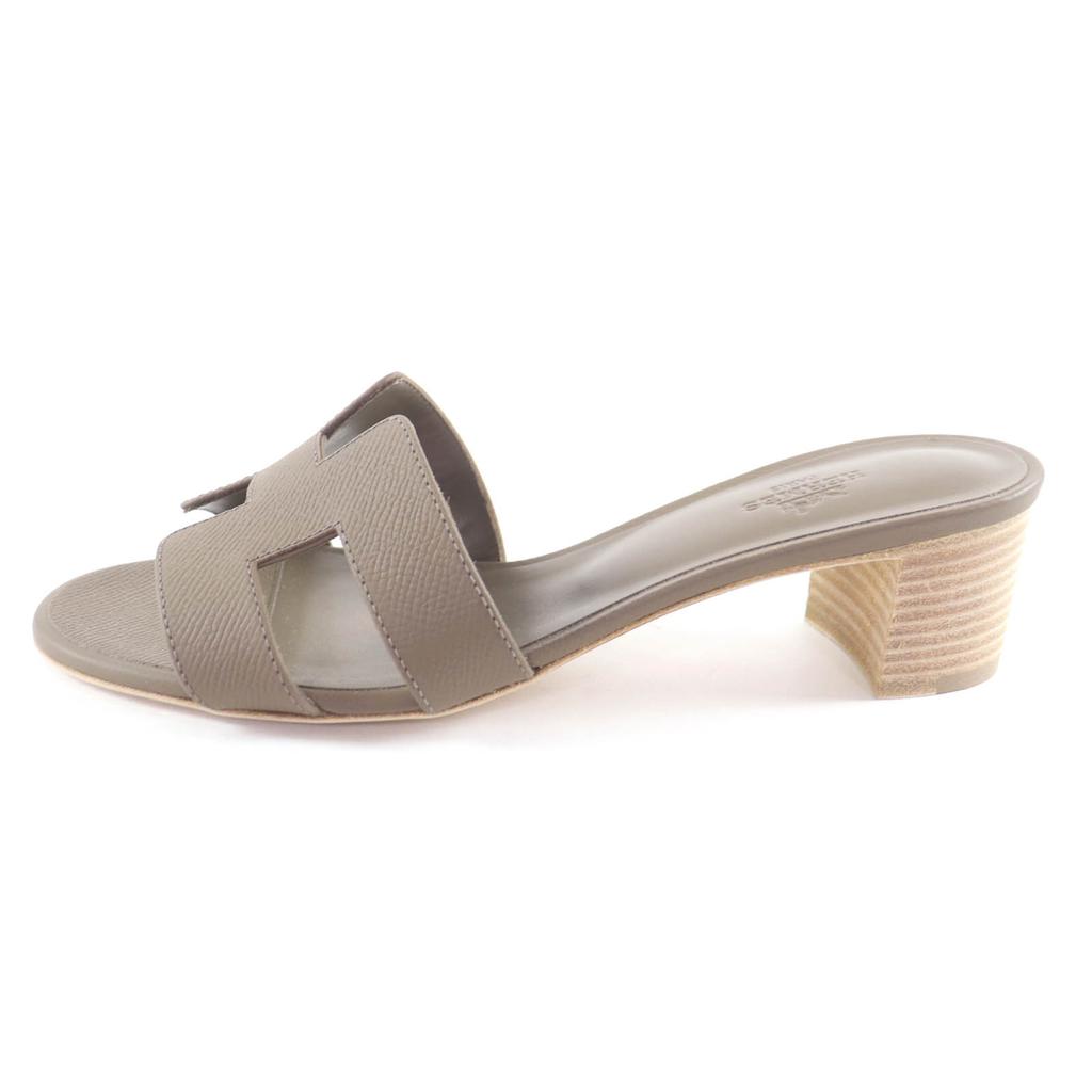 Excellent HERMES Sandals Oasis H-design chunky heel leather Epsom Leather 37.5 Used