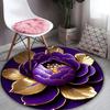 Purple Gold Peony Round Rug - Washable Polyester Large Mat for Living Room, Hallway, Bedroom, Patio & Office Decor