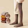 1 Pair Women Autumn Winter Solid Color Knee High Socks Fashionable Warm Comfortable Thick Looped Outdoor Home Casual Stockings