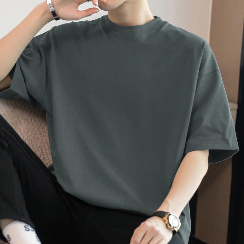 Pánské těžké tričko s krátkým rukávem z čisté bavlny, jednobílé, americký styl