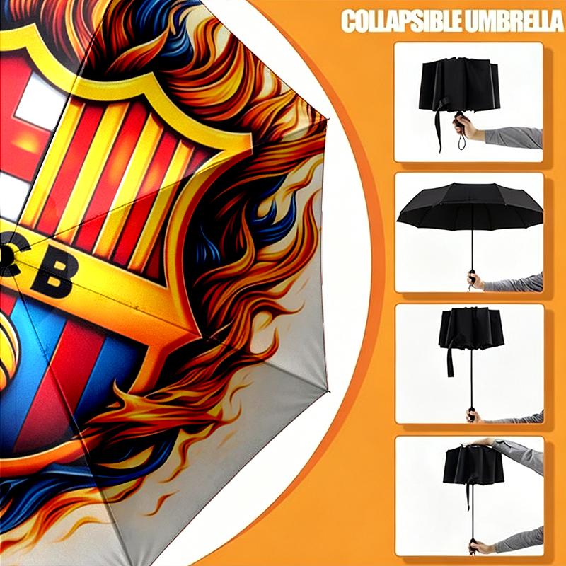 1pc Sturdy 8-Bone Auto Umbrella, Barcelona FC Umbrella, Digital Printed, Foldable Umbrella for On-the-Go Outdoor Use