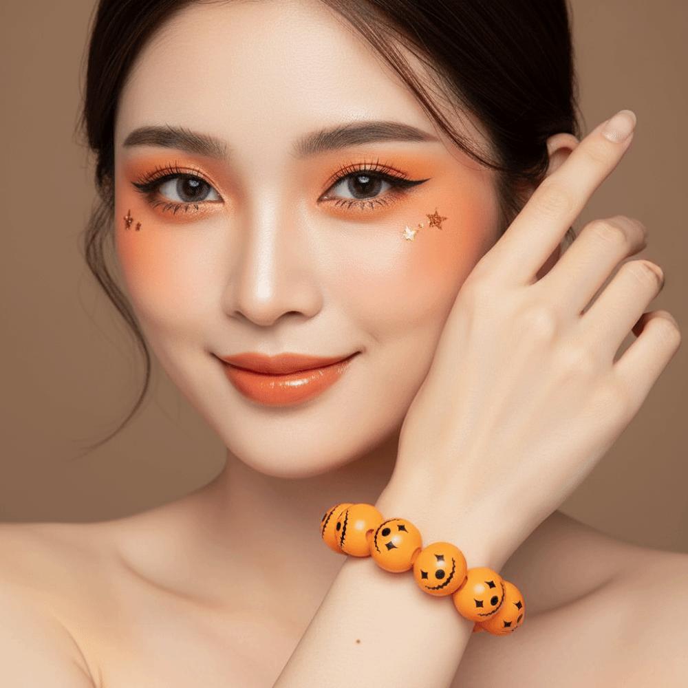 Elastic Halloween Bracelet Stretchy Wood Wristband Devil Eye Bangle Pumpkin Beads Bracelet Couples
