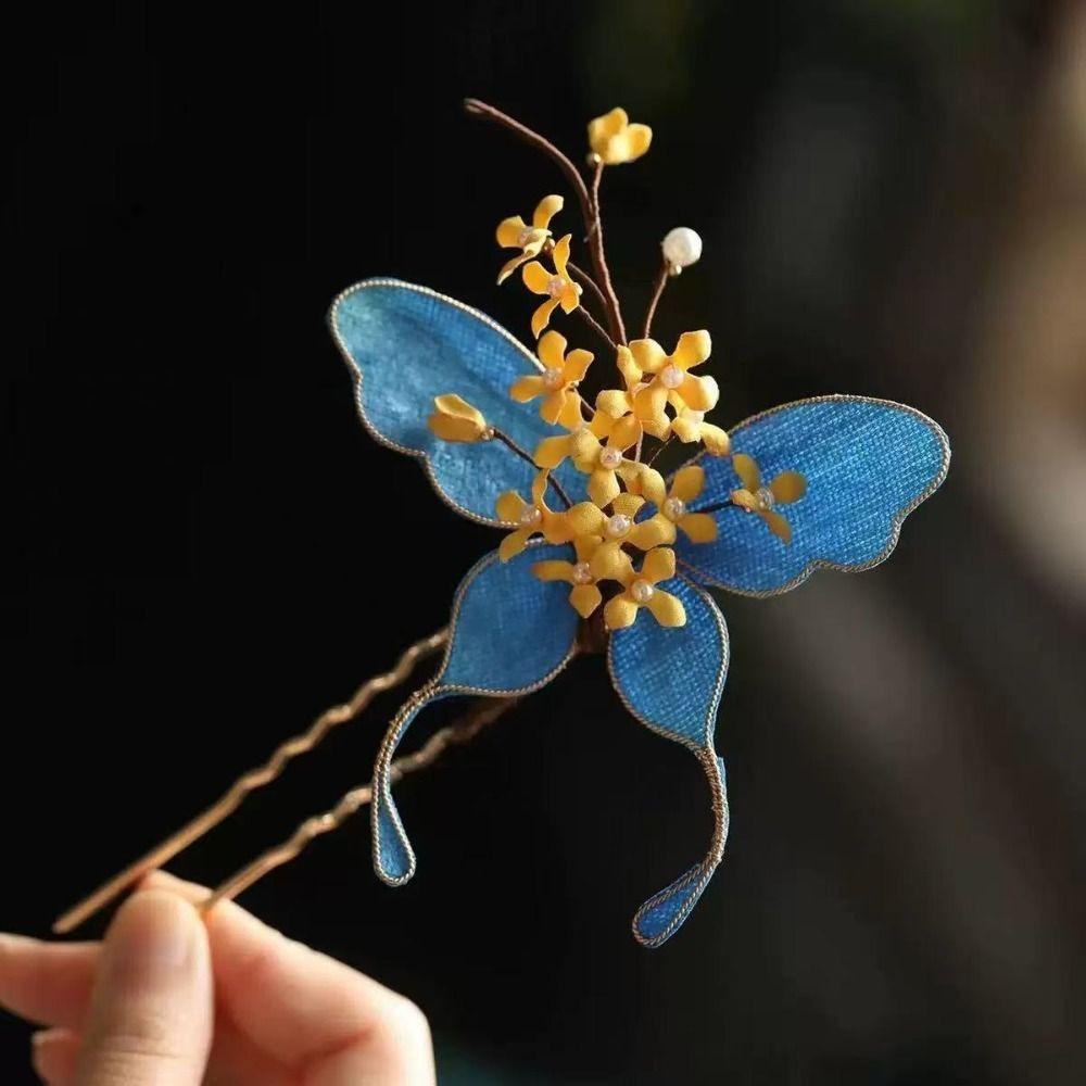 Beautiful Hanfu Butterfly Hair Fork Beads Exquisite Fairy Side Clips  Hairstyle Tools
