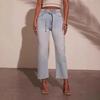 Women Fashion Casual Mid Waist Washed Straight Wide Leg Denim Jeans