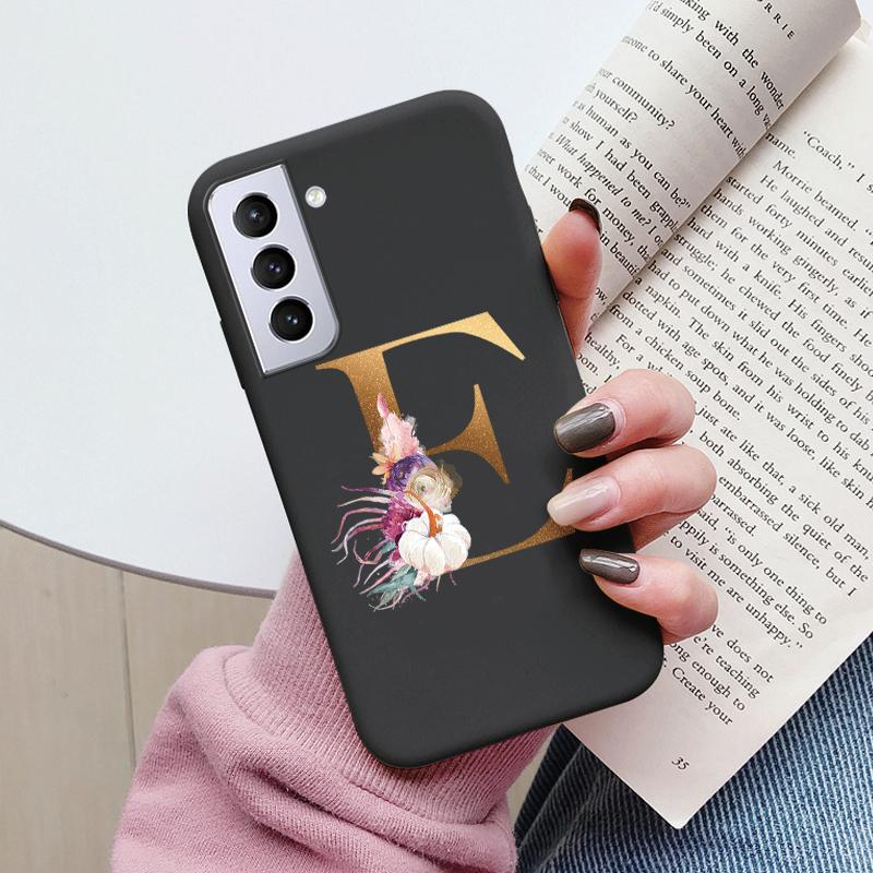 For Samsung Galaxy S21 S21 FE Case S21 Plus Flower Gold Letter A Z Soft Silicone Phone Cover For Samsung S21 Ultra Bumper S21+