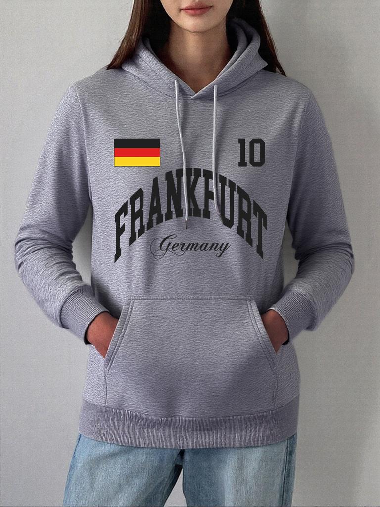 Frankfurt Deutschland Flagge Druck Hoodies Damen Bequeme Lockere Pullover Fleece Warm Weiche Sweatshirts Lässige Taschen Kleidung