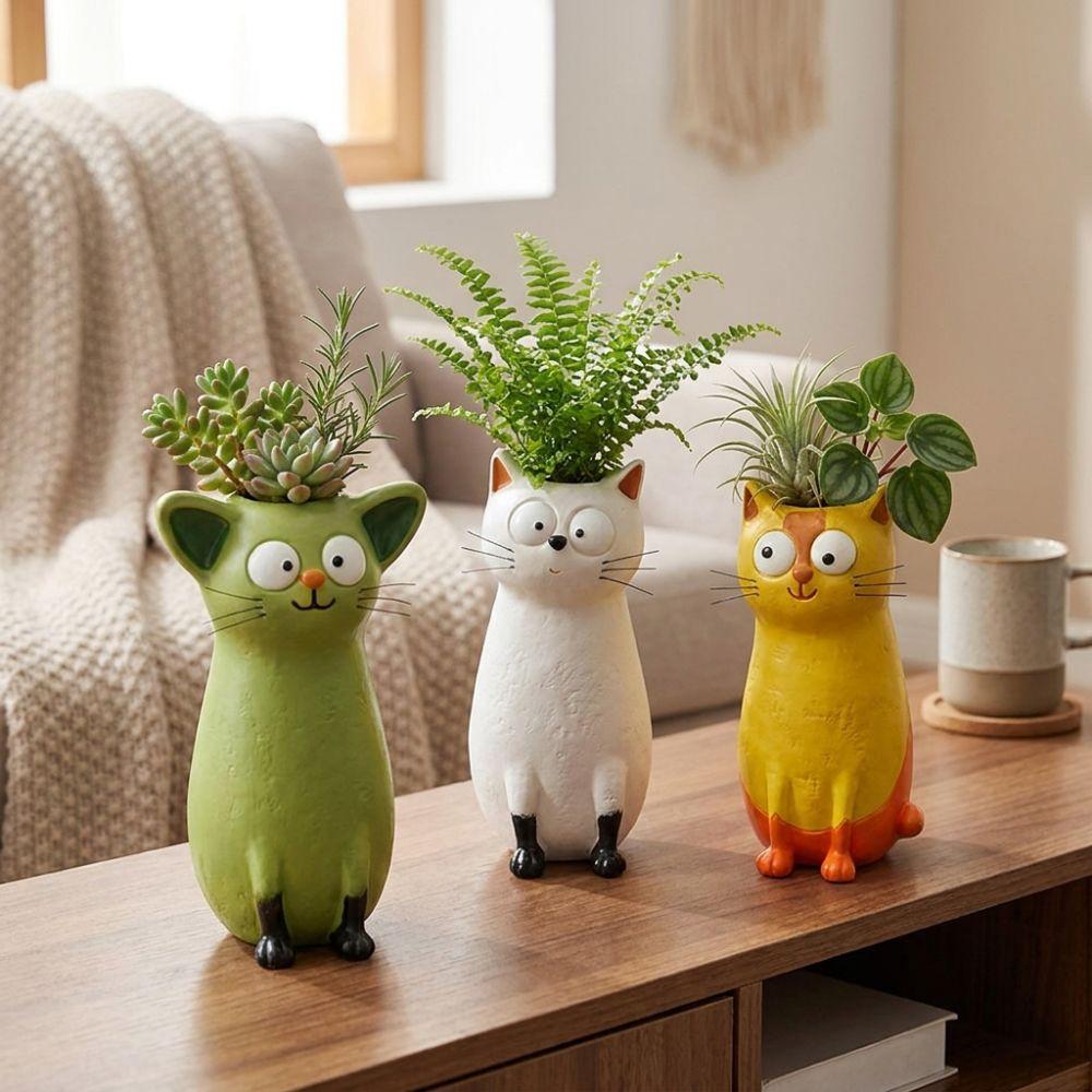 Aesthetic Whimsical Cat Vases Handmade Quirky Cat Planter Cat Bud Vase Gift for Lovers